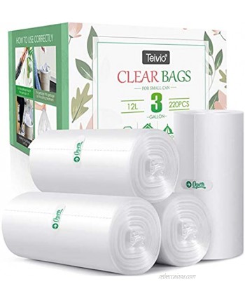 3 Gallon 220 Counts Strong Trash Bags Garbage Bags by Teivio Bin Liners for home office kitchen Clear