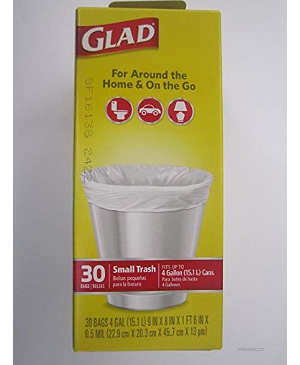 3 Pk Glad Small Trash Bags 4 Gallon 30 Ct Per Pack Total of 90