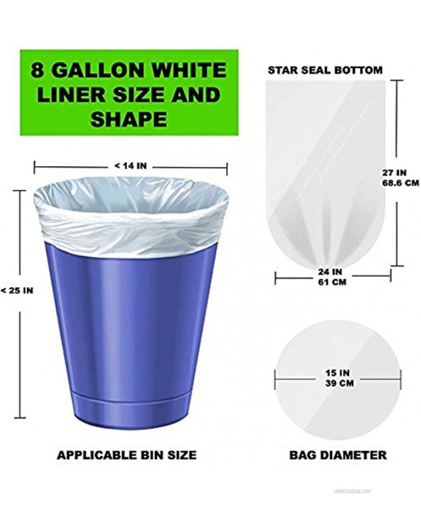 8 Gallon Medium Trash Bags White Kitchen Garbage Bags Plastic Wastebasket Trash Can Liners for Home and Office Bins 200 Count