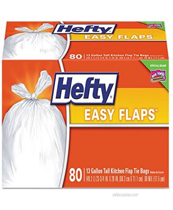 Easy Flaps Tall-Kitchen Trash Bags 13gal 0.8 Mil White 80 Box