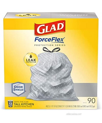 GLAD ForceFlex Protection Series Tall Kitchen Trash Bags 13 Gal Unscented OdorShield 90 Ct Package May Vary