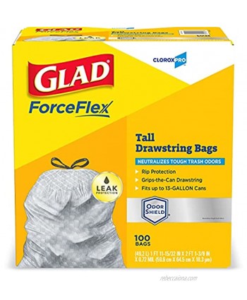 Glad ForceFlex Tall Kitchen CloroxPro Drawstring Trash Bags 13 Gallon Grey Trash Bag Unscented 100 Count 70427 Package May Vary