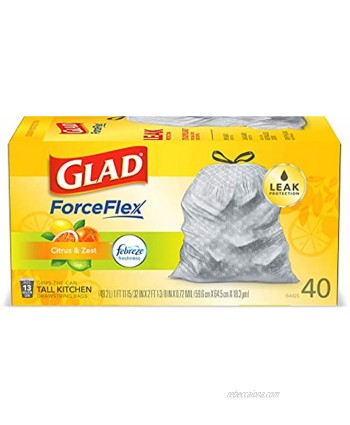 Glad ForceFlex Tall Kitchen Drawstring Trash Bags Citrus & Zest 13 Gal 40 Ct Package May vary