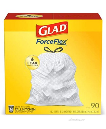 GLAD ForceFlex Tall Kitchen Drawstring Trash Bags Package May Vary White 13 Gallon 90 Count