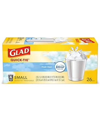 Glad Small Trash Bags OdorShield 4 Gallon White Trash Bag Gain Fresh Scent with Febreze 26 Count Pack of 6 Package May Vary 78812