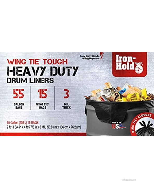 Iron-Hold 1416606 Contractor Trash Bag 3 Mil 55 Gallon 15 Ct Wing Tie