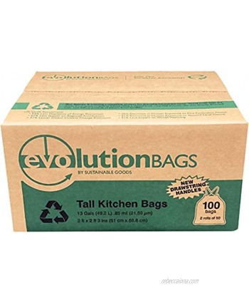NEW Evolution Trash Bag Tall Kitchen DRAWSTRING 100 bags box made with 70% CERTIFIED PCR material