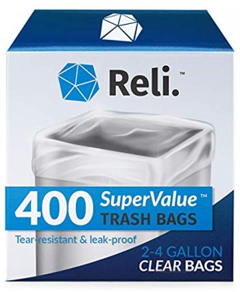 Reli. 2-4 Gallon Trash Bags 400 Count Small Clear Garbage Bags 2 Gallon 3 Gallon 4 Gallon Garbage Bags 2 Gal 4 Gal Small Clear Trash Bags Office Bulk