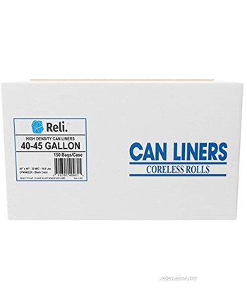 Reli. Premium 40-45 Gallon Trash Bags Heavy Duty Black 150 Count Made in USA Black Garbage Bags 40 Gallon 45 Gallon Contractor Bag Strength Lawn and Leaf Bags Can Liners 39 Gallon 45