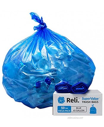 Reli. SuperValue 65 Gallon Recycling Bags 50 Count Blue 65 Gallon Trash Bags Heavy Duty Large Garbage Bags 64 Gallon 65 Gallon Toter Trash Bags Can Liners Blue Trash Bags for Recycling