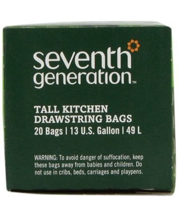 Seventh Generation Drawstring Kitchen Trash Bags 13 gal 20 Bags