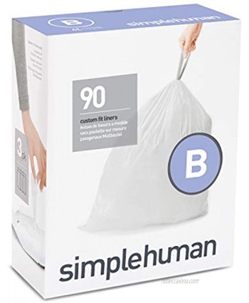 simplehuman Code B Custom Fit Drawstring Trash Bags 6 Liter 1.6 Gallon White 90 Count