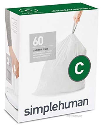simplehuman Code C Custom Fit Drawstring Trash Bags 60 Liners White Count