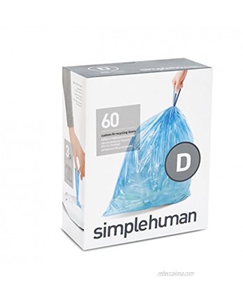 simplehuman Code D Custom Fit Drawstring Recycling Trash Bags 20 Liter 5.2 Gallon 60 Count