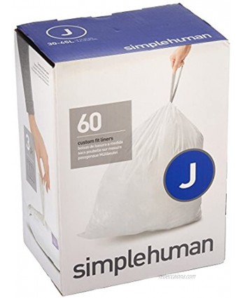 simplehuman Code J Custom Fit Trash Can Liner 3 refill packs 60 Count 30-45 Liter 8-12 Gallon