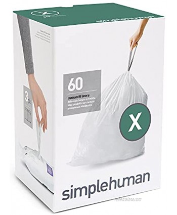 simplehuman Code X Custom Fit Drawstring Trash Bags 80 Liter 21 Gallon White 60 Count