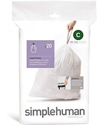 simplehuman Custom Fit Trash Can Liner C 10-12 Liters 2.6- 3.2 Gallons 20-Count