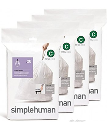 simplehuman Custom Fit Trash Can Liner C 10 Liters 2.6 Gallons 20 Count Pack of 4