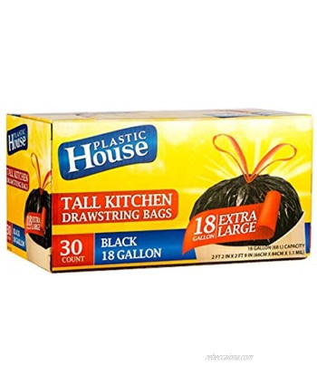 Strong Large 18 Gallon Drawstring Trash Bags Black Can Liners Kitchen Garbage Bags Multipurpose 30 CT Home Lawn Bags