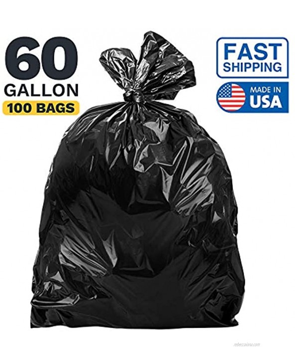 ToughBag 55 Gallon Trash Bags Large 55-60 Gallon Industrial Trash Bags Black Garbage Bags 38 x 58 100 COUNT Outdoor Trash Can Liners for Commercial Janitor Lawn and Leaf Made in USA