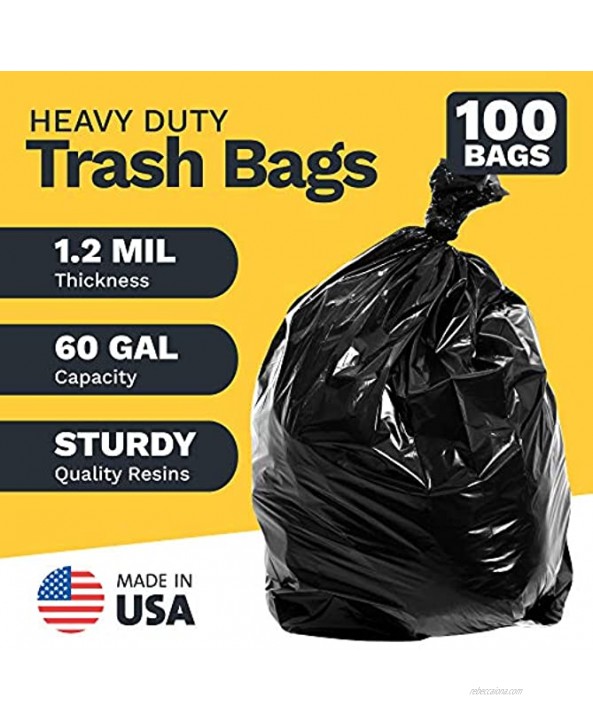 ToughBag 55 Gallon Trash Bags Large 55-60 Gallon Industrial Trash Bags Black Garbage Bags 38 x 58 100 COUNT Outdoor Trash Can Liners for Commercial Janitor Lawn and Leaf Made in USA