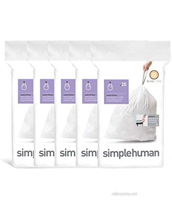 simplehuman Code Q Custom Fit Drawstring Trash Bags 50-65 Liter 13-17 Gallon White 100 Count