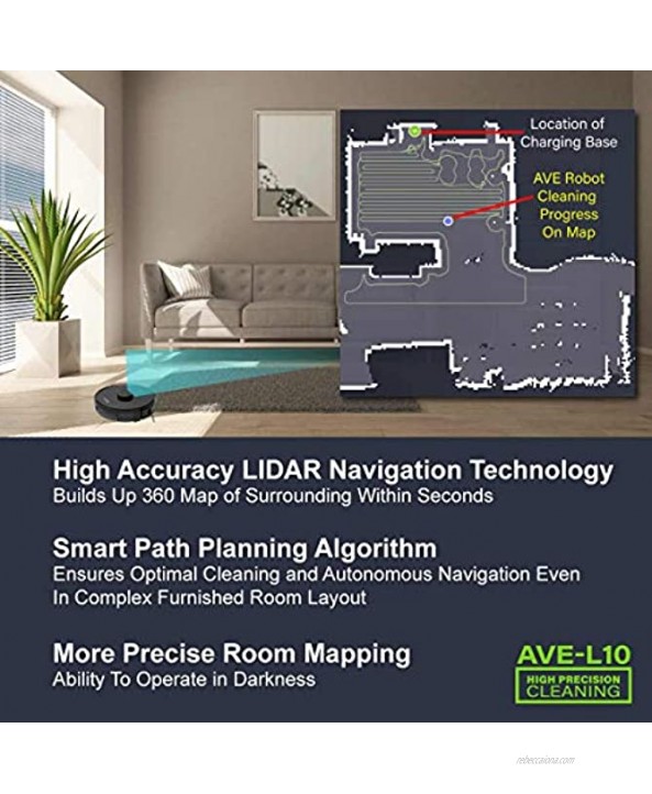 Amazrock Smart Robot Vacuum and Mop with Mapping Technology AVE-L10 LIDAR Navigation | APP Control & 2000Pa Suction Robot Vacuum Cleaner | Cleans Pet Hair Hard Floor to Carpet | No-Go Zone WiFi