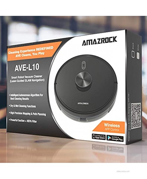 Amazrock Smart Robot Vacuum and Mop with Mapping Technology AVE-L10 LIDAR Navigation | APP Control & 2000Pa Suction Robot Vacuum Cleaner | Cleans Pet Hair Hard Floor to Carpet | No-Go Zone WiFi