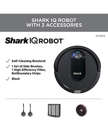 Shark AV993 IQ Robot Vacuum Self Cleaning Brushroll Advanced Navigation Perfect for Pet Hair Compatible with Alexa Wi Fi  Black
