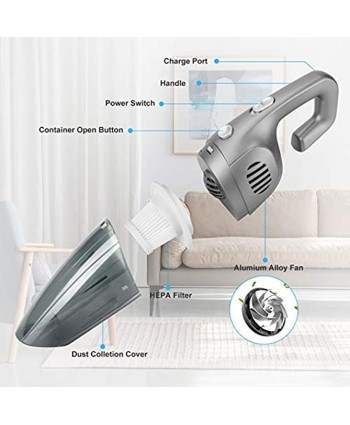 Cordless Handheld Vacuum Portable Mini Hand Car Vacuum Handheld Vacuum Cleaner 120W 7Kpa Powerful Suction Car Vacuum Cordless with Rechargeable Quick Charge Hand Vacuum for Home and Car Cleaning