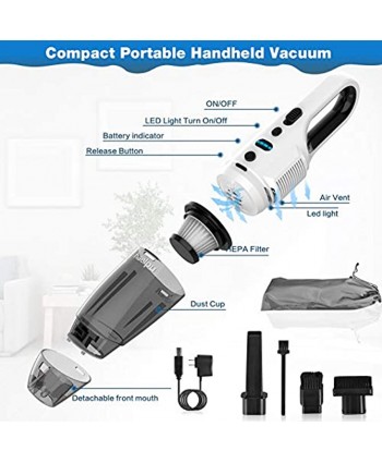 haelpu Cordless Handheld Vacuum Cleaner Portable Strong Suction and Quick Charge LED Rechargeable Vacuum Cordless for Home and Car Cleaning Upgraded 7000PA