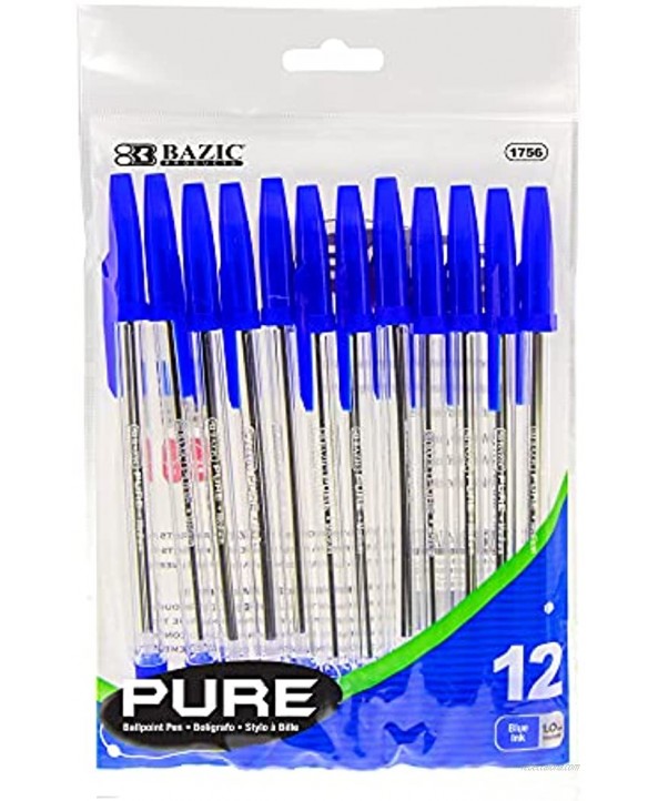 BAZIC Pure Blue Stick Pen 12 Pack