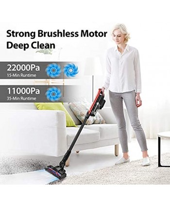 Cordless Vacuum Cleaner 22Kpa Strong Suction 5-in-1 Handheld Stick Vacuum with HEPA Filter 2 Suction Modes Lightweight Vacuum with Brushless Motor for Carpet Hard Floor Pet Hair
