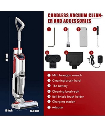 Cordless Wet Dry Vacuum Cleaner Updated 3-in-1 Upright Vacuum Cleaner Water Spray Mop Self-Cleaning & Two Water Tank & Detachable Battery for Area Rugs Hardwood Floor