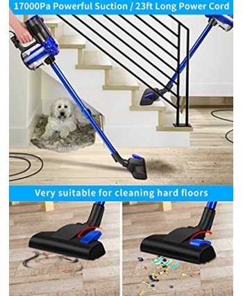 Elezon E600 Stick Corded Bagless Vacuum Cleaner,17KPa Powerful Suction,Handheld Vacuum for Hardwood Floor and Tile,Blue