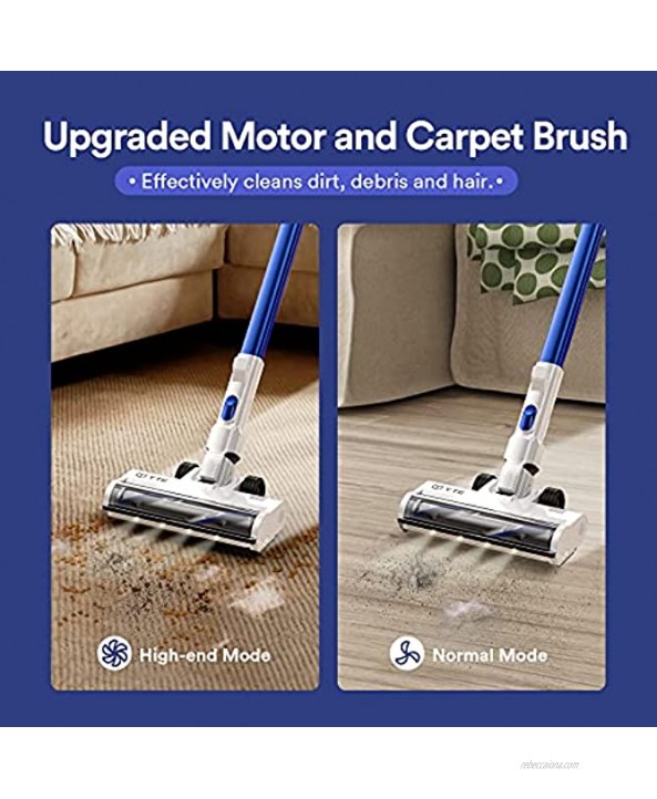 YTE Cordless Vacuum Cleaner Handheld Vacuum with Powerful Suction 6-in-1 Lightweight Stick Vacuum Up to 45 mins Runtime 2200mAh Rechargeable Battery for Car Pet Hair Hardwood Floor Carpet
