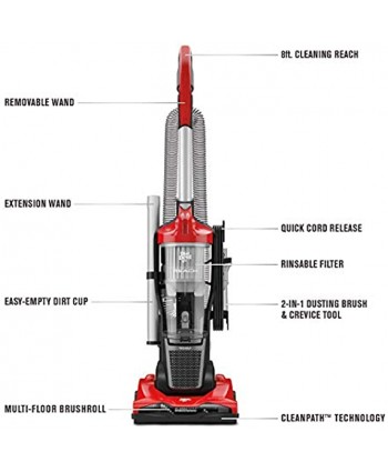 Dirt Devil Endura Reach Upright Bagless Vacuum Cleaner for Carpet and Hard Floor Lightweight Corded UD20124 Red
