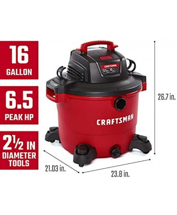 CRAFTSMAN CMXEVBE17607 16 Gallon 6.5 Peak HP Wet Dry Vac with Detachable Leaf Blower Heavy-Duty Shop Vacuum with Attachments