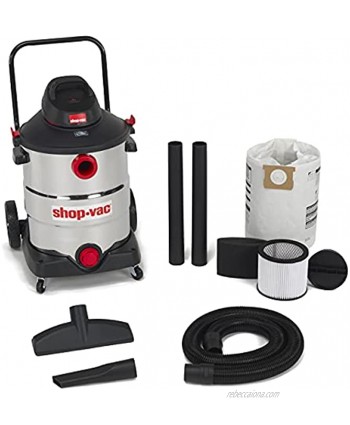 Shop-Vac 5989700 16 gallon 6.5 Peak HP Stainless with Handle Wet Dry Vacuum Black with Accessories uses Type U Cartridge Filter Type R Foam Sleeve & Type G Filter Bag