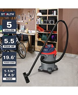 Stealth ECV05P1 Wet Dry Vacuum Cleaner Shop Vacuum with Blower 5 Gallon 5.5 Peak HP Portable Shop Vacuum with Attachments
