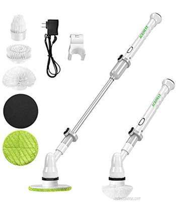ACRIMAX Electric Spin Scrubber Cordless Floor Scrubber Power Bathroom Shower Scrubber with 5 Replaceable Cleaning Brush Heads and Extension Handle for Cleaning Tub Tile Shower Kitchen Bathtub