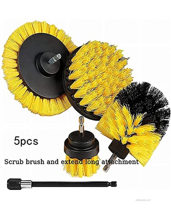 Drill Brush Attachment Set,5 Pack Power Scrubber Cleaning Kit ,Scrub Brush with Extend Long Attachment All Purpose Drill Scrub Brush Kit for Cleaning Shower,Grout,Tile,Bathroom,Kitchen Surface（Yellow）