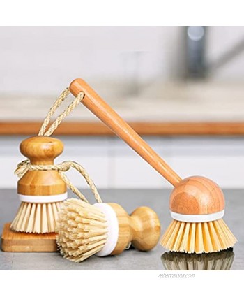 EAMBRITE Scrub Brushes Bamboo Dish Brush Wooden Cleaning Scrubbers Set for Pots Pans Kitchen Sink Vegetables Washing Set of 3