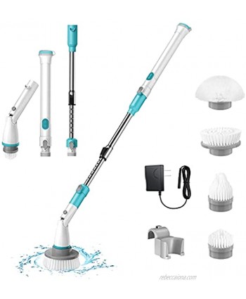 Electric Spin Scrubber Bathroom Floor Scrubber Electric Shower Scrubber for Cleaning with 4 Changeable Brush Heads and Adjustable Extension Handle for Bathtub Tile Grout