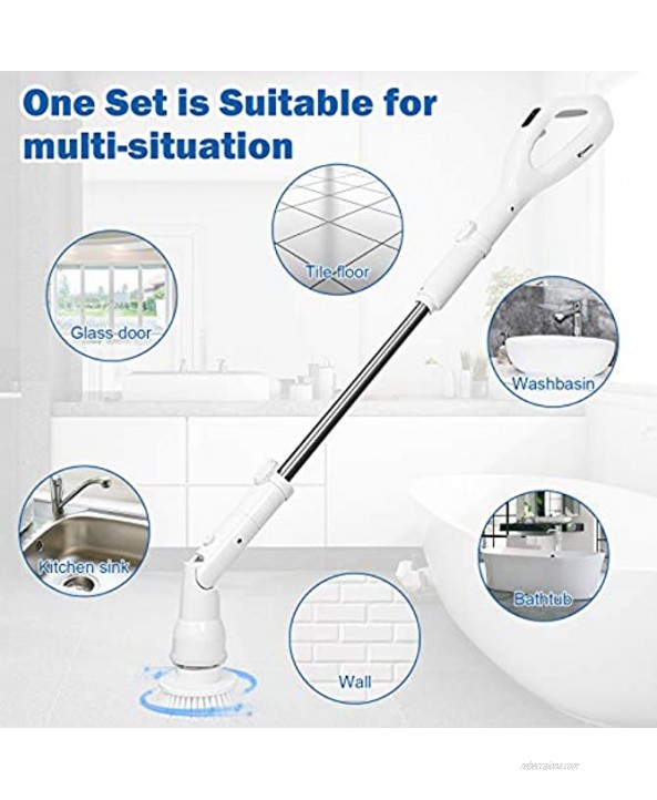 Electric Spin Scrubber Cleaner Brush 360 Cordless Shower Scrubber Power Bathroom Scrubber with 4 Multi Purpose Replaceable Cleaning Brush Heads & 1 Extension Handle for Bath Floor Tub Tile Wall