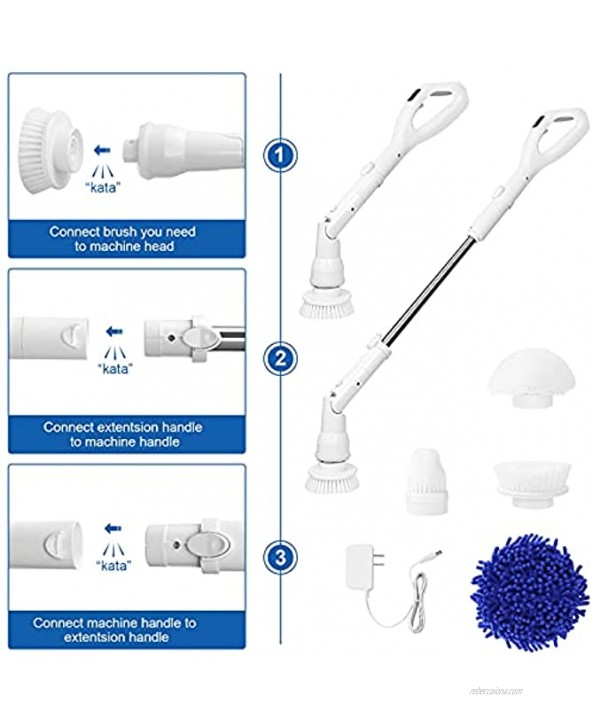 Electric Spin Scrubber Cleaner Brush 360 Cordless Shower Scrubber Power Bathroom Scrubber with 4 Multi Purpose Replaceable Cleaning Brush Heads & 1 Extension Handle for Bath Floor Tub Tile Wall