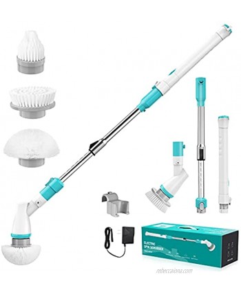 Electric Spin Scrubber Cordless Power Scrubber Electric Bathroom Cleaning Brush with Long Adjustable Extension Handle and 3 Replacement Brush Heads for Shower Floor Tub