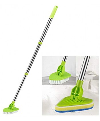 Global-Store Floor Scrub Brush with Long Handle 35" Adjustable Stainless Metal Handle Bathtub Cleaner Tool Scrubber with 1 Stiff Bristles & 3 Sponge Brush for Cleaning Tile Shower Bathroom Tub
