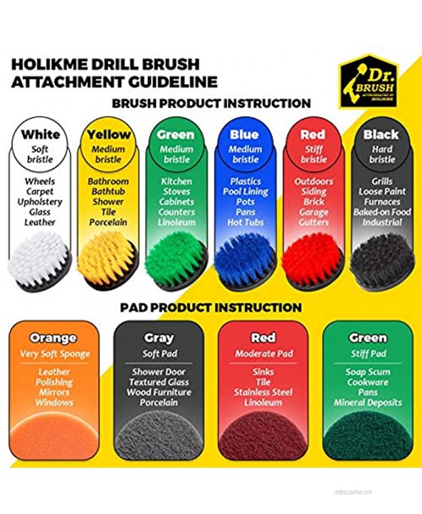 Holikme 29 Piece Drill Brush Attachment Set Scouring Pads Power Scrubber Brush Scrub Pads Cleaning Kit-All Purpose Cleaner or Bathroom and Kitchen Surface,Grout,Tub,Corners Automotive Black