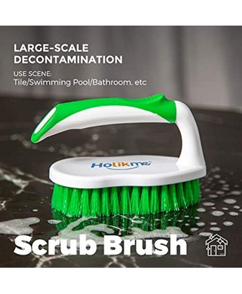 Holikme 5 pack Deep Cleaning Brush Set，Scrub Brush&Grout and Corner brush&Scrub pads with Scraper Tip&Scouring pads，for bathroom,Floor Tub Shower Tile Bathroom and Kitchen Surface（Green）